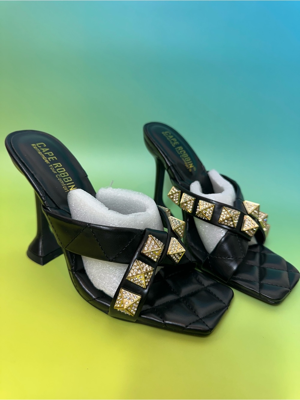 Cape Robbin Black Quilted Studded Heeled Sandals